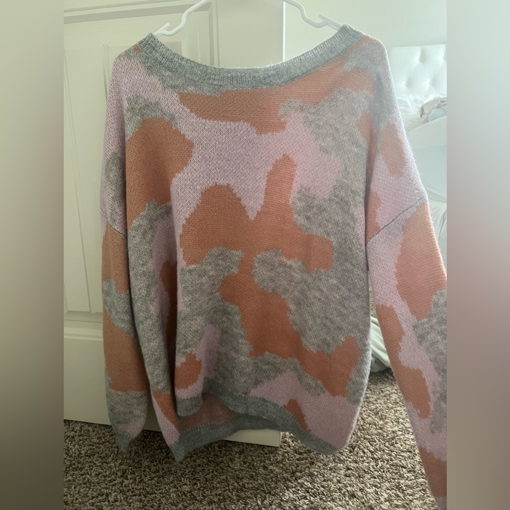Oversized pink orange Camo sweater